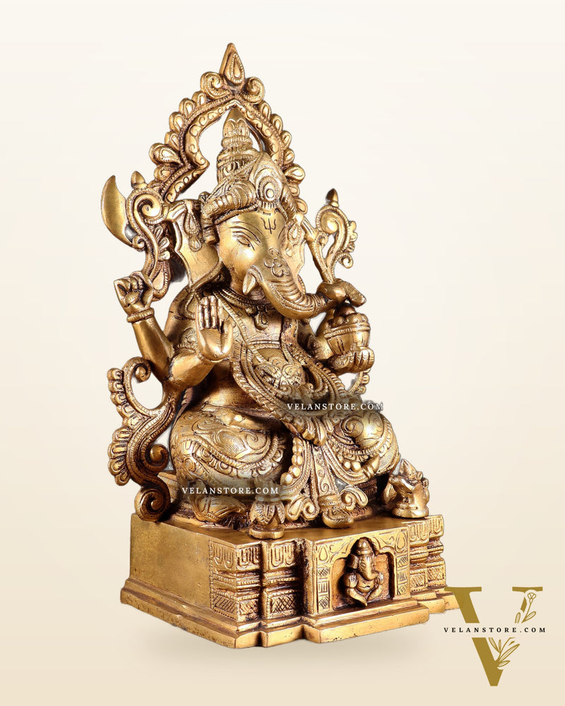 Majestic Brass Lord Ganesha Statue - 12 Inch