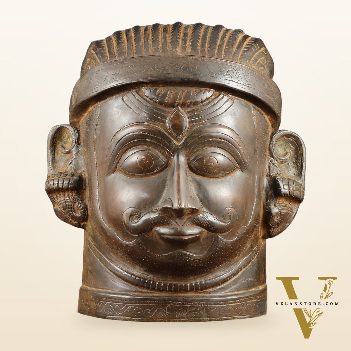 Majestic brass Lord Shiva Face Mukhalingam – Rustic Tone, 11" Height