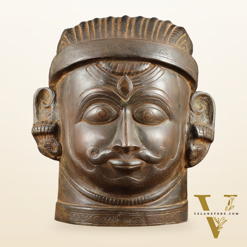 Majestic brass Lord Shiva Face Mukhalingam – Rustic Tone, 11" Height