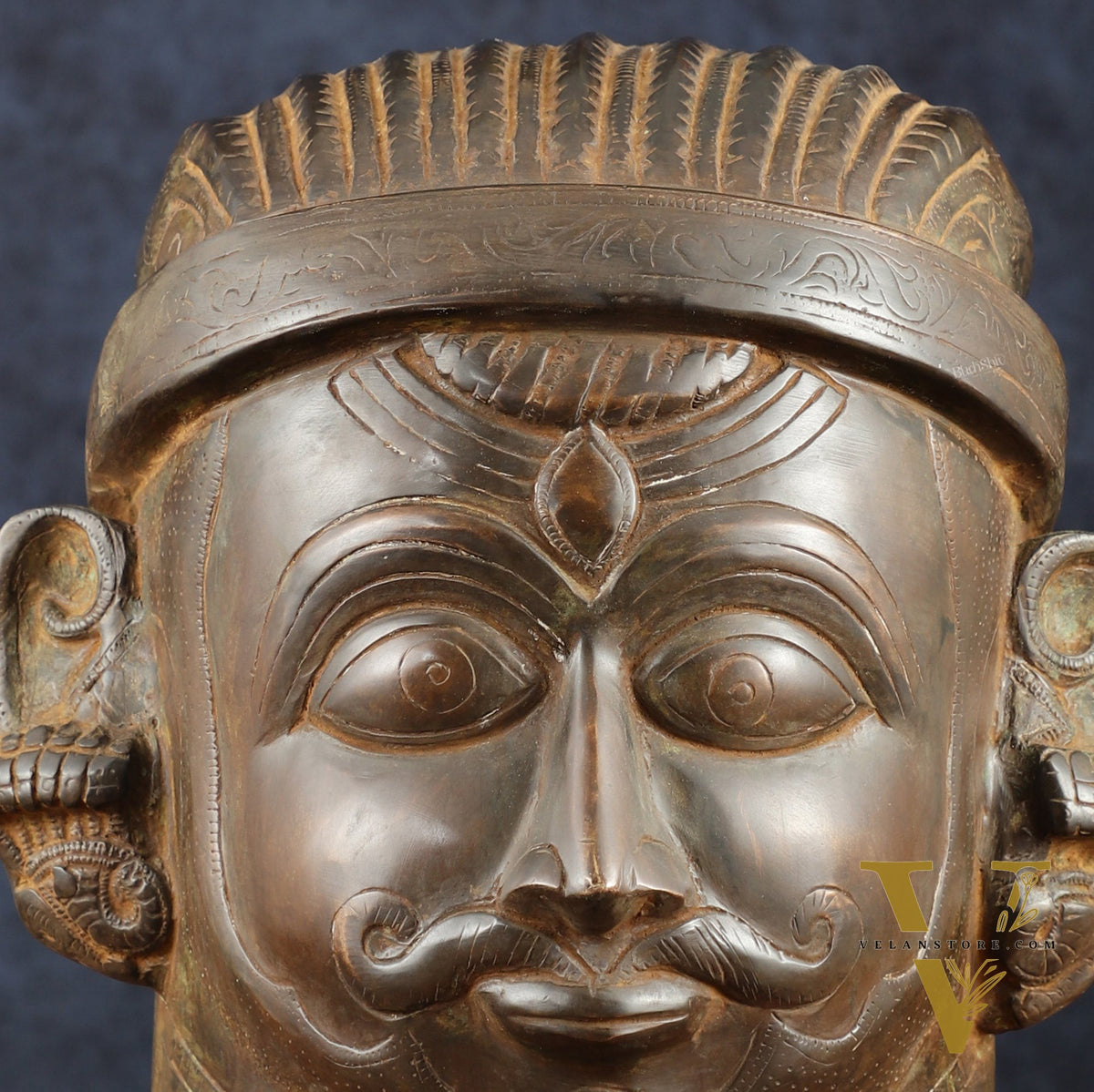 Majestic brass Lord Shiva Face Mukhalingam – Rustic Tone, 11" Height