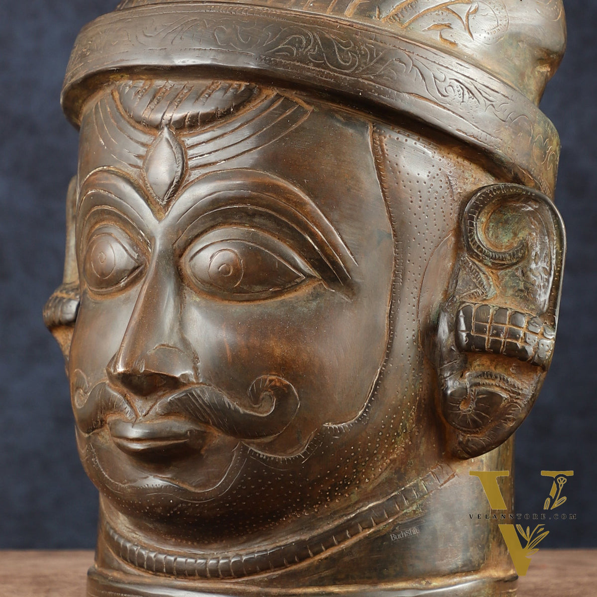 Majestic brass Lord Shiva Face Mukhalingam – Rustic Tone, 11" Height