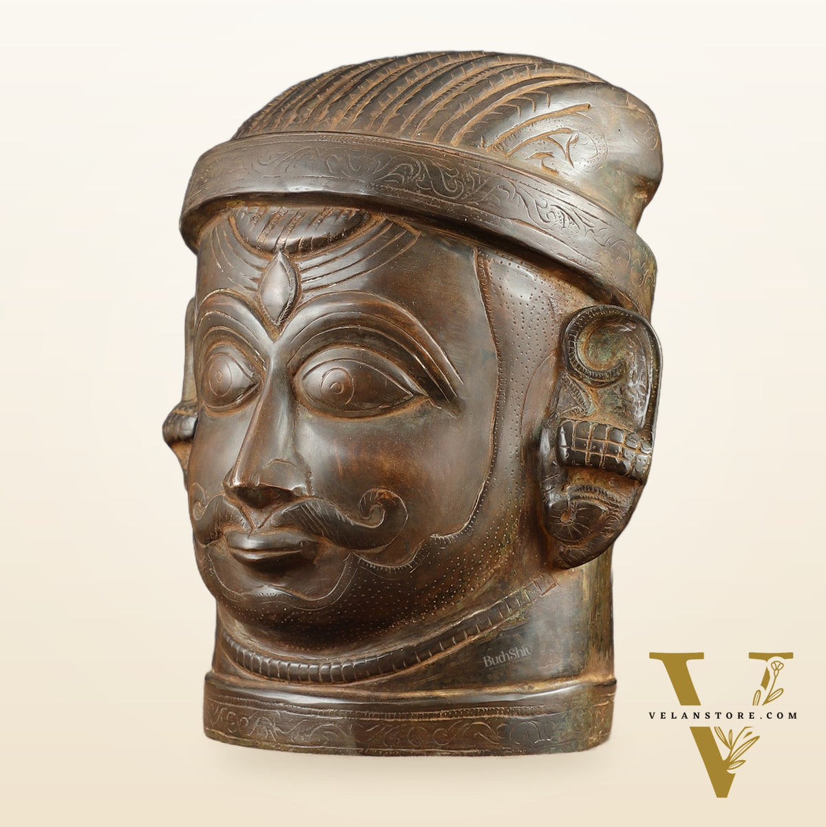 Majestic brass Lord Shiva Face Mukhalingam – Rustic Tone, 11" Height