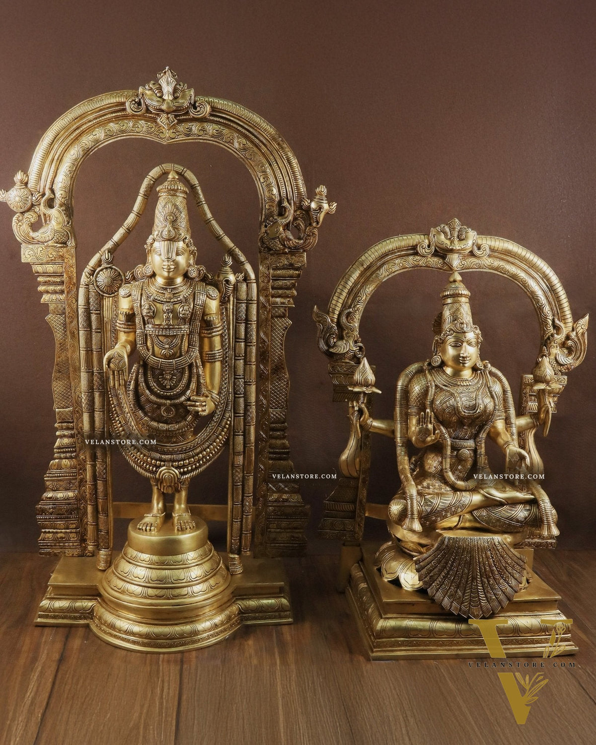 Majestic Brass Lord Venkateshwara & Goddess Padmavathi Statues – Temple Pair 40"