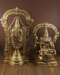 Majestic Brass Lord Venkateshwara & Goddess Padmavathi Statues – Temple Pair 40"