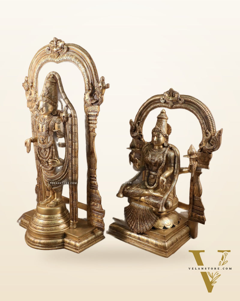 Majestic Brass Lord Venkateshwara & Goddess Padmavathi Statues – Temple Pair 40"