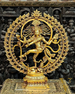 Majestic Brass Nataraja Statue with OM Symbol - 25 Inch Handcrafted Art