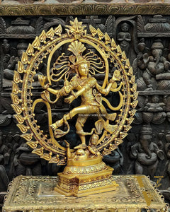 Majestic Brass Nataraja Statue with OM Symbol - 25 Inch Handcrafted Art