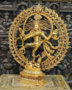 Majestic Brass Nataraja Statue with OM Symbol - 25 Inch Handcrafted Art