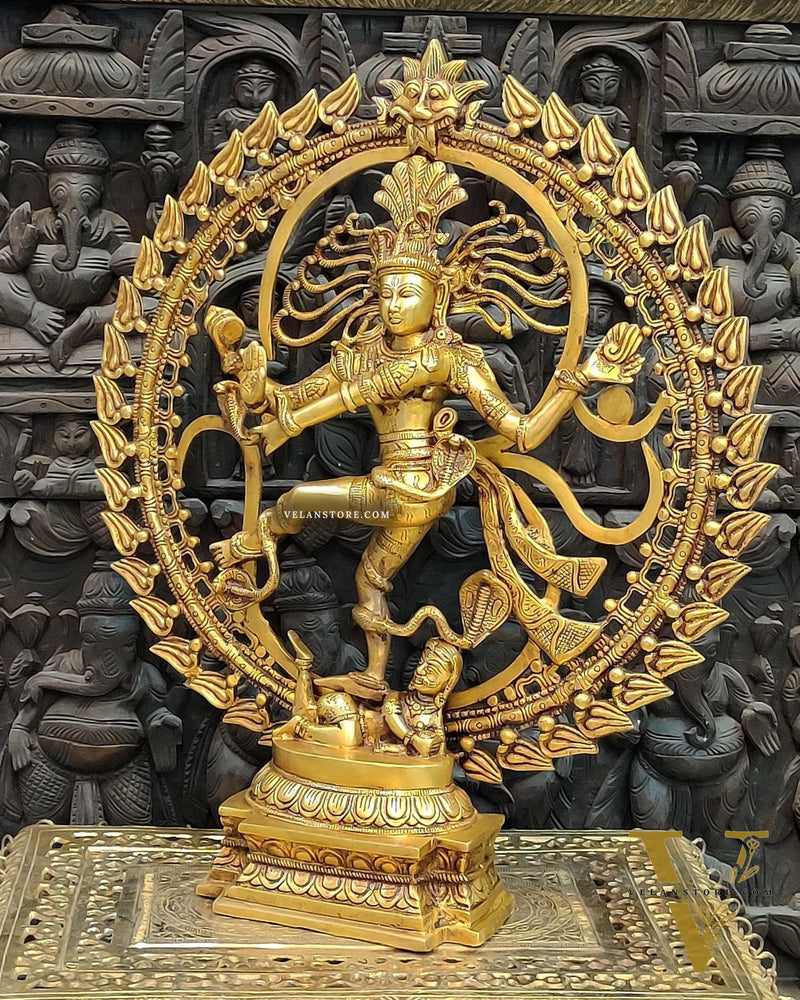 Majestic Brass Nataraja Statue with OM Symbol - 25 Inch Handcrafted Art