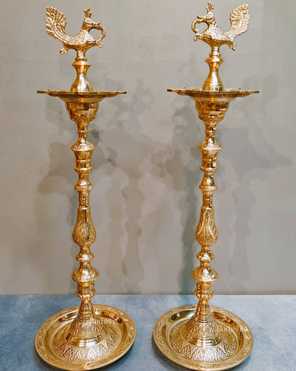 Majestic Brass Peacock Samai Lamp  Perfect for Inauguration Ceremonies | 2 Feet (26 Inch)