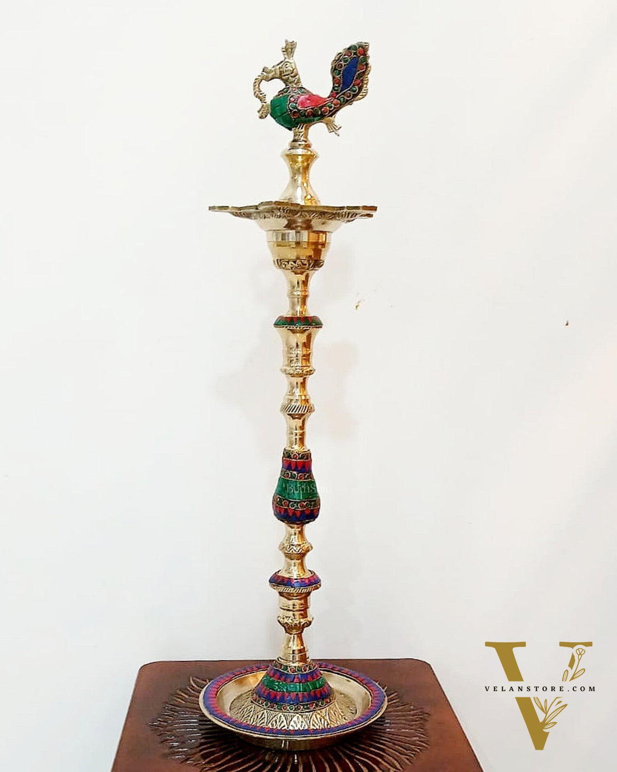 Majestic Brass Peacock Samai Lamp with Stonework | Perfect for Inauguration Ceremonies | 2 Feet (24 Inch)