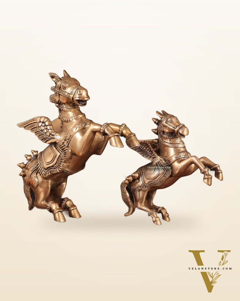 Majestic Brass Pegasus Flying Horse Statue Set – 11.5" & 9" | Father & Son Pair