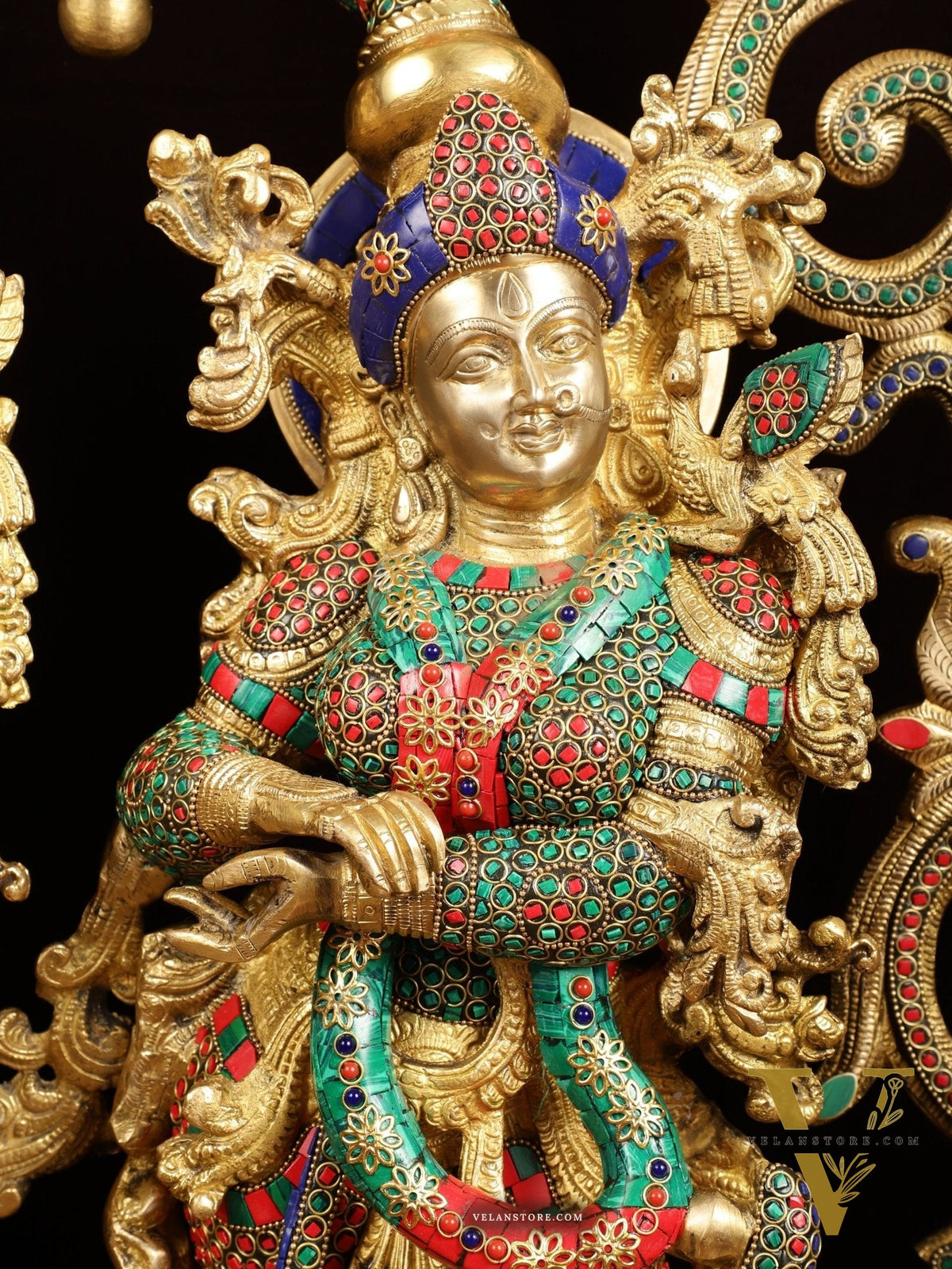 Majestic Brass Radha Krishna with Peacock Temple Arch Meenakari Marvel | 45 inch