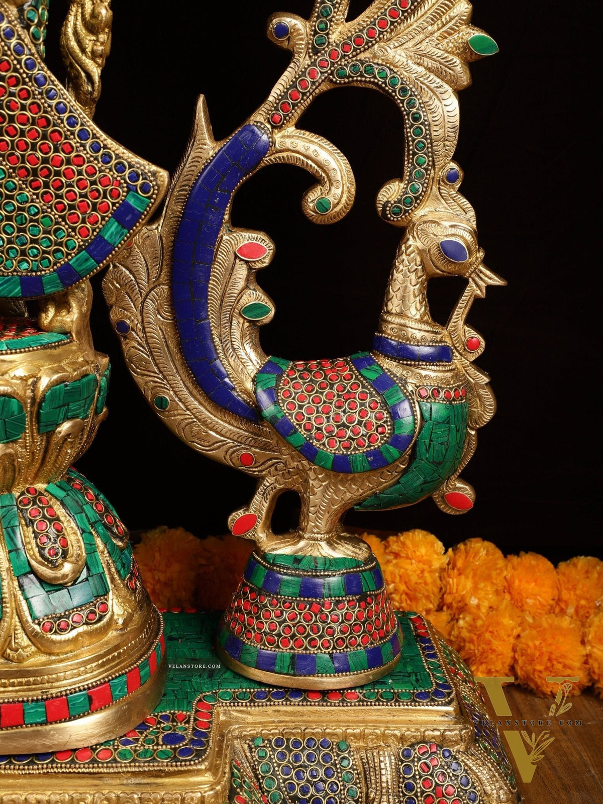 Majestic Brass Radha Krishna with Peacock Temple Arch Meenakari Marvel | 45 inch