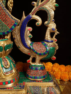 Majestic Brass Radha Krishna with Peacock Temple Arch Meenakari Marvel | 45 inch