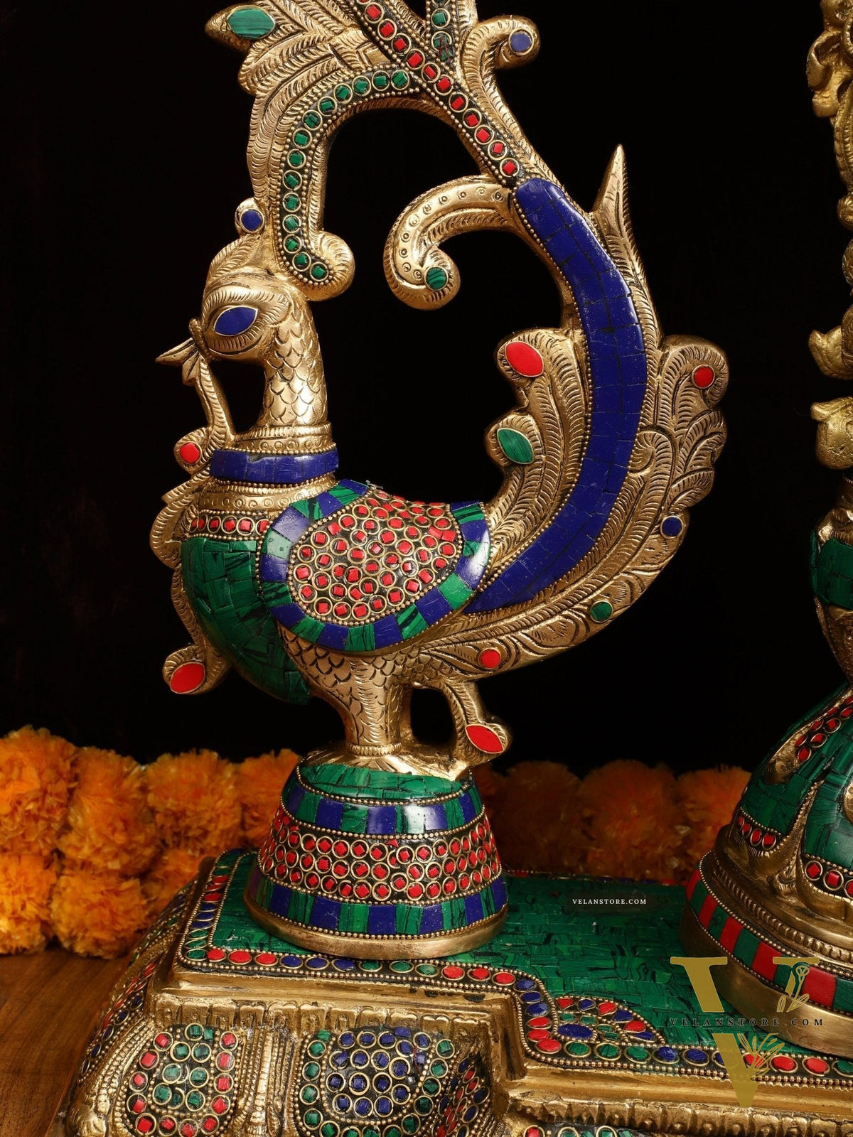 Majestic Brass Radha Krishna with Peacock Temple Arch Meenakari Marvel | 45 inch