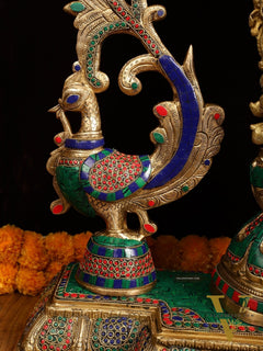 Majestic Brass Radha Krishna with Peacock Temple Arch Meenakari Marvel | 45 inch