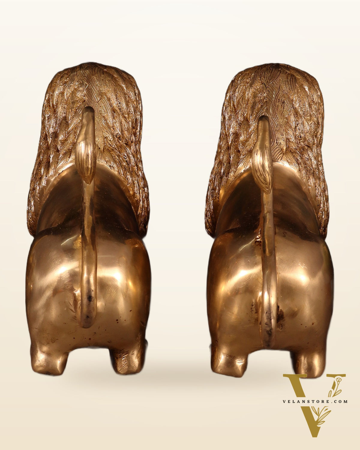 Majestic Brass Roaring Lion Pair – Handcrafted Decor Statues 12"