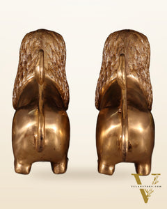 Majestic Brass Roaring Lion Pair – Handcrafted Decor Statues 12"