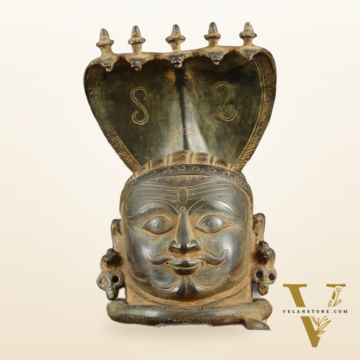 Majestic Brass Shiva with Mukhalingam and Naga Aura Statue – 9.5" Height