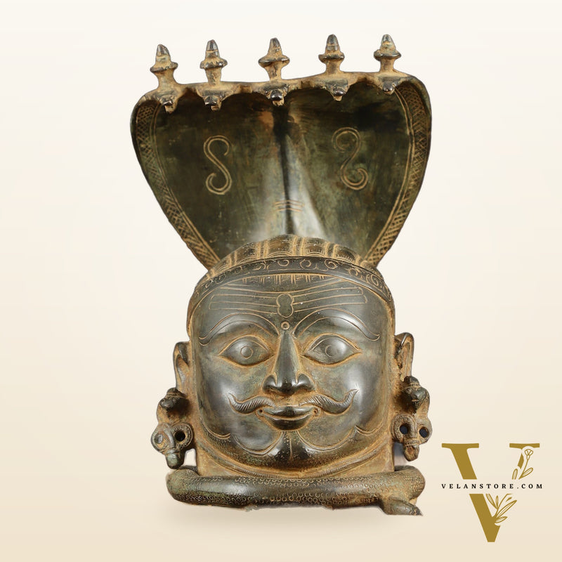 Majestic Brass Shiva with Mukhalingam and Naga Aura Statue – 9.5" Height