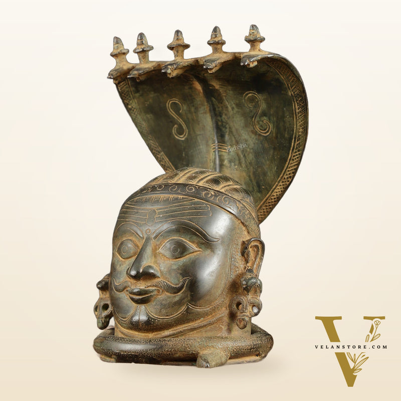 Majestic Brass Shiva with Mukhalingam and Naga Aura Statue – 9.5" Height