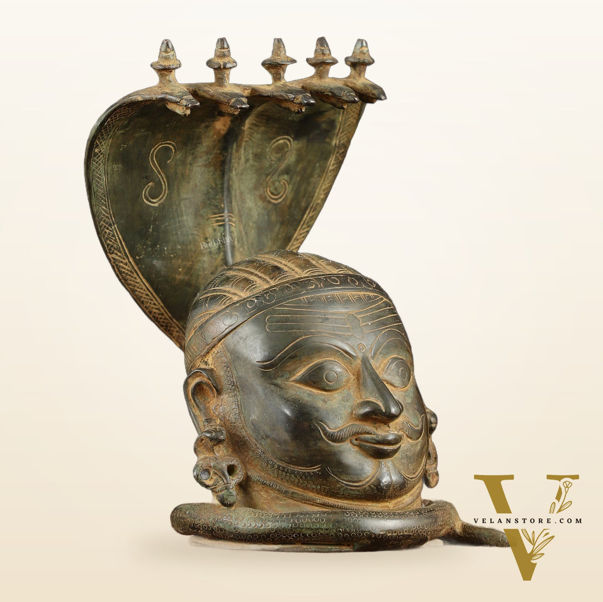 Majestic Brass Shiva with Mukhalingam and Naga Aura Statue – 9.5" Height