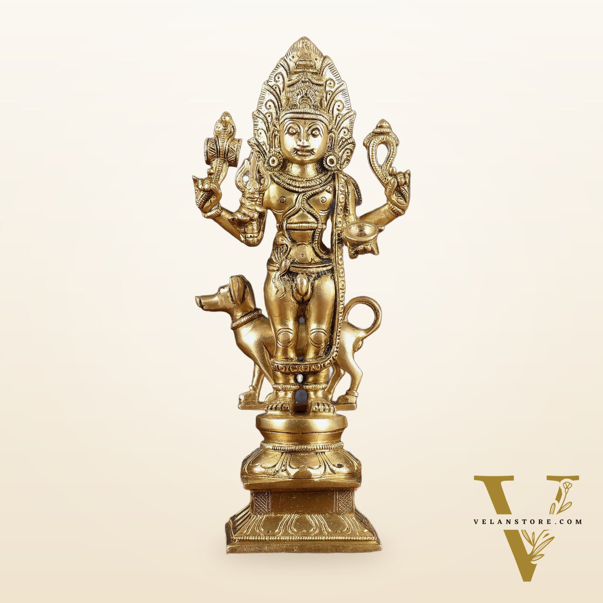 Majestic Brass Superfine Kaal Bhairav Bhairo Baba Idol with Dog - 12"