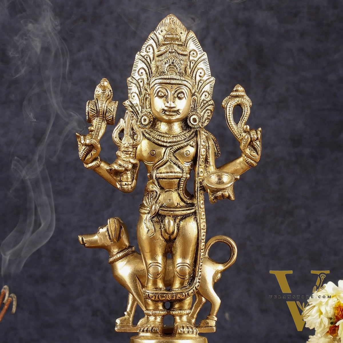 Majestic Brass Superfine Kaal Bhairav Bhairo Baba Idol with Dog - 12"