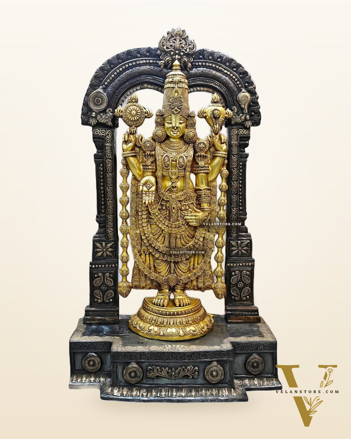 Majestic Brass Tirupati Balaji with Kirtimukha Thiruvarchi Prabhavali Frame – 60.5 Inch