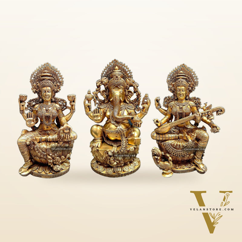 Majestic Ganesha Lakshmi Saraswati Large Sized 26"