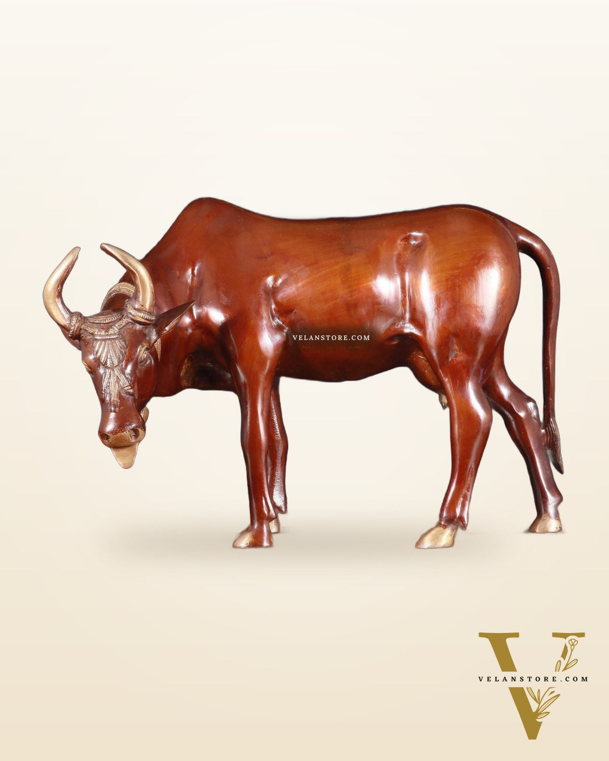 Majestic Large Brass Cow Statue – Double Chola Tone