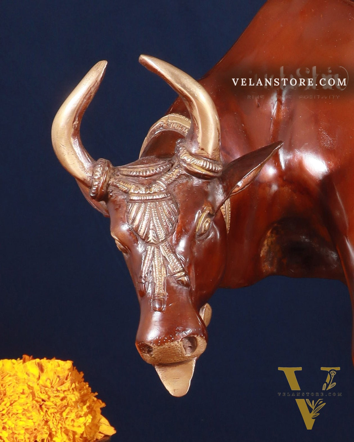 Majestic Large Brass Cow Statue – Double Chola Tone