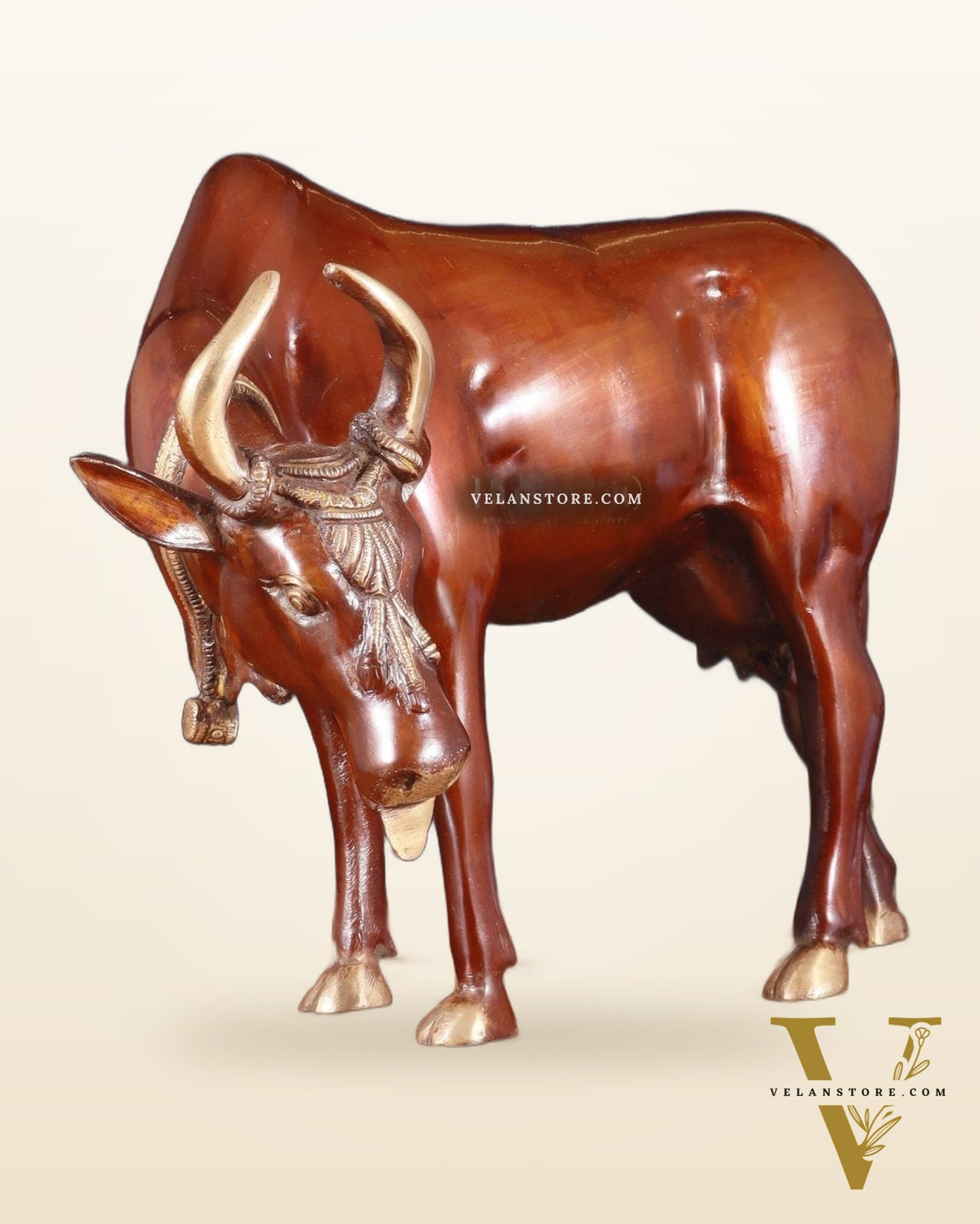 Majestic Large Brass Cow Statue – Double Chola Tone