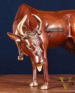 Majestic Large Brass Cow Statue – Double Chola Tone