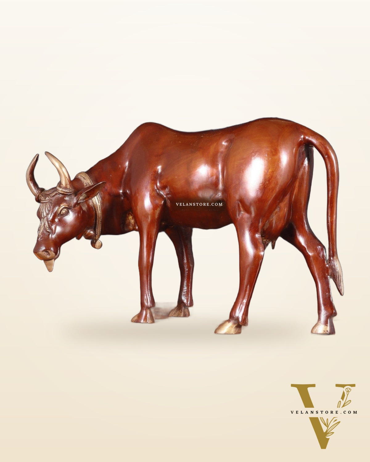 Majestic Large Brass Cow Statue – Double Chola Tone