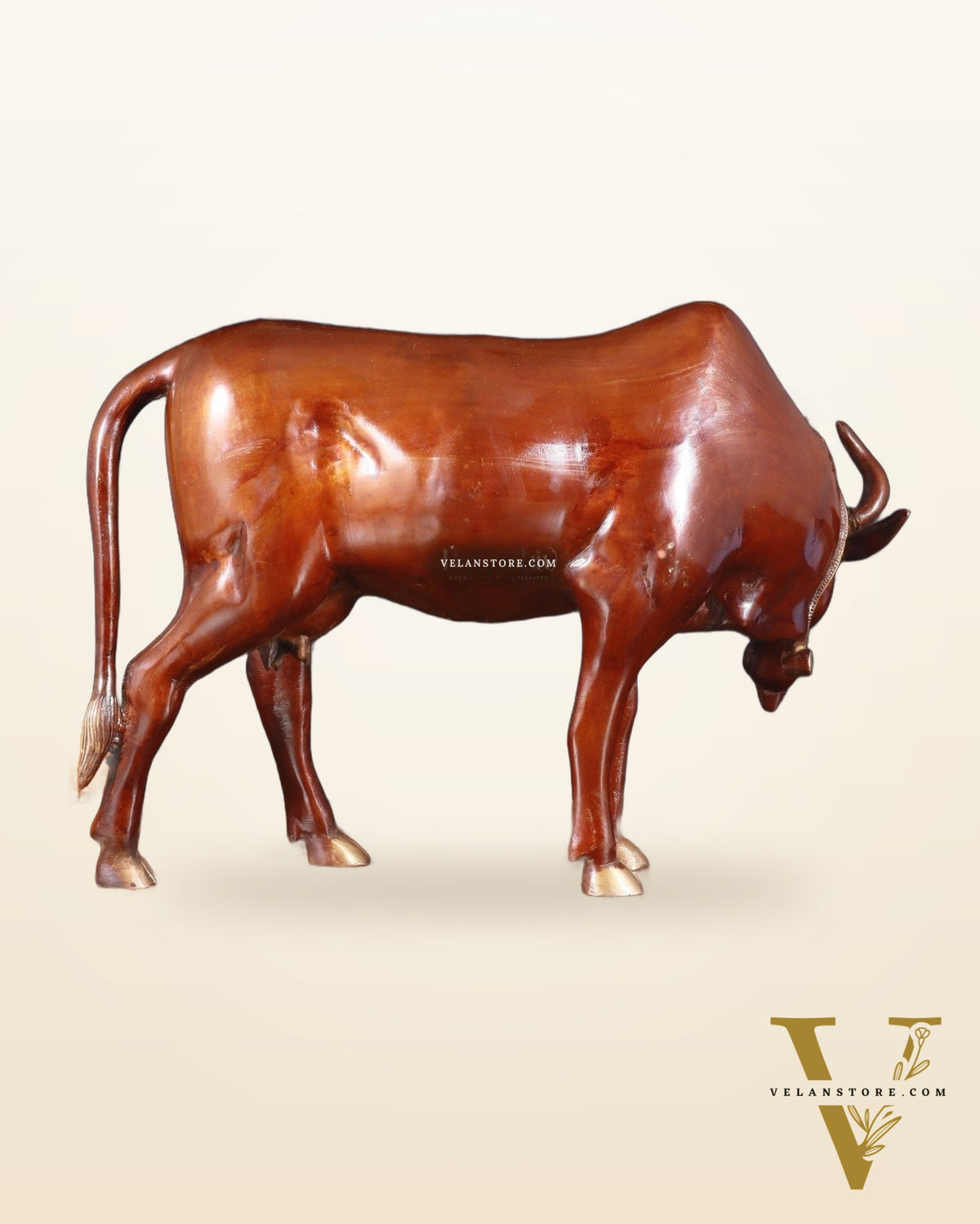 Majestic Large Brass Cow Statue – Double Chola Tone