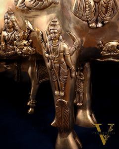 Majestic Large Pure Brass Kamadhenu Cow with Calf – Engraved with All Gods 40 inch