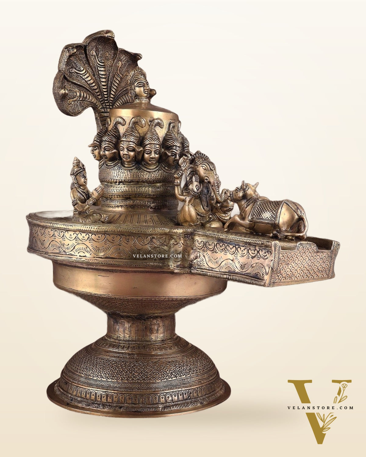 Majestic Large Pure Brass Lord Shiva Family on Shiva Lingam 21"
