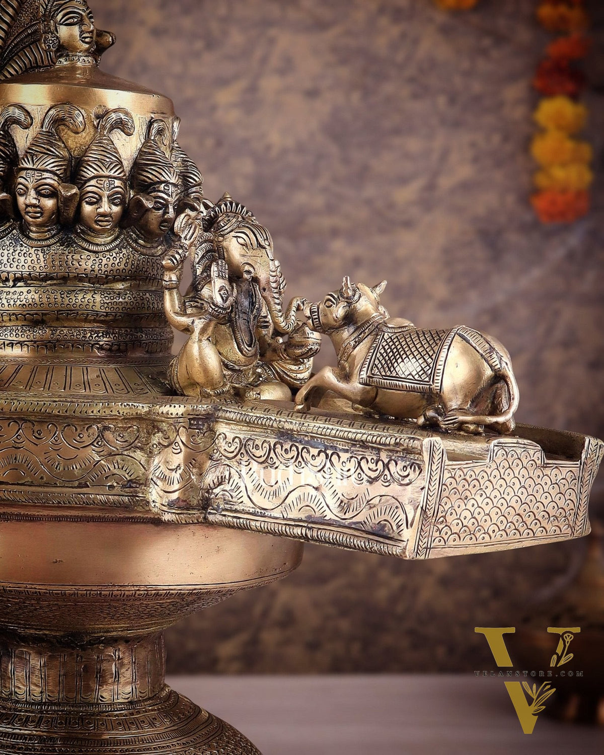 Majestic Large Pure Brass Lord Shiva Family on Shiva Lingam 21"