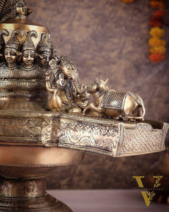 Majestic Large Pure Brass Lord Shiva Family on Shiva Lingam 21"