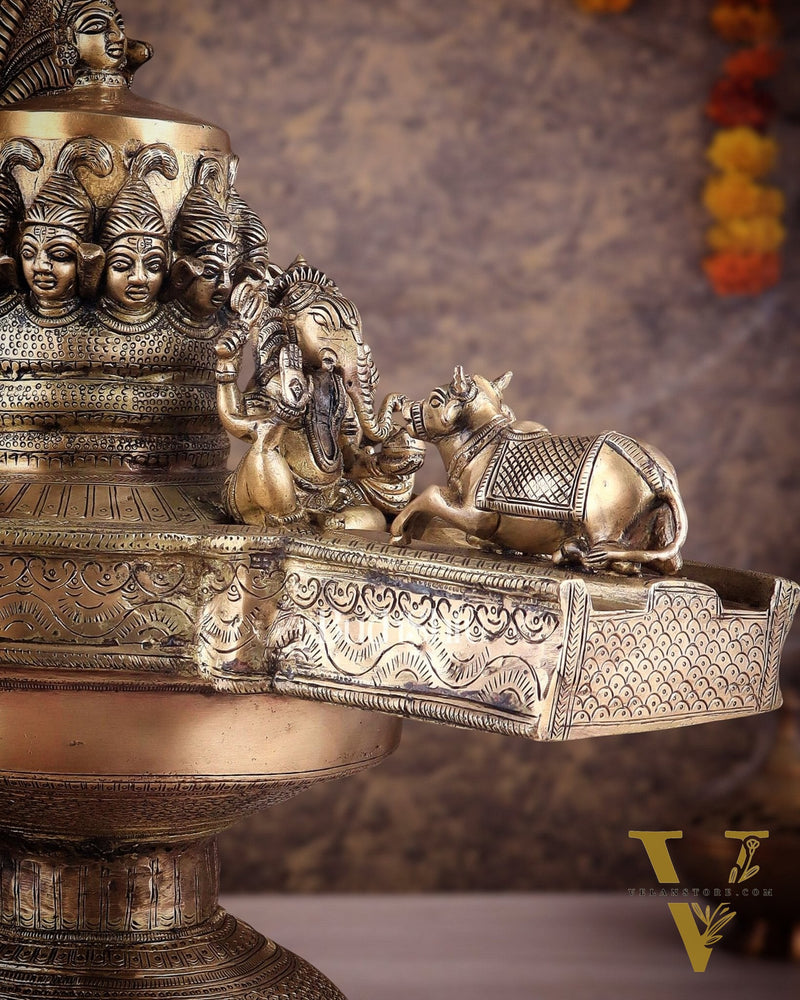 Majestic Large Pure Brass Lord Shiva Family on Shiva Lingam 21"
