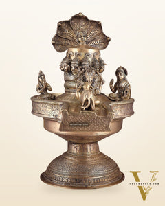 Majestic Large Pure Brass Lord Shiva Family on Shiva Lingam 21"