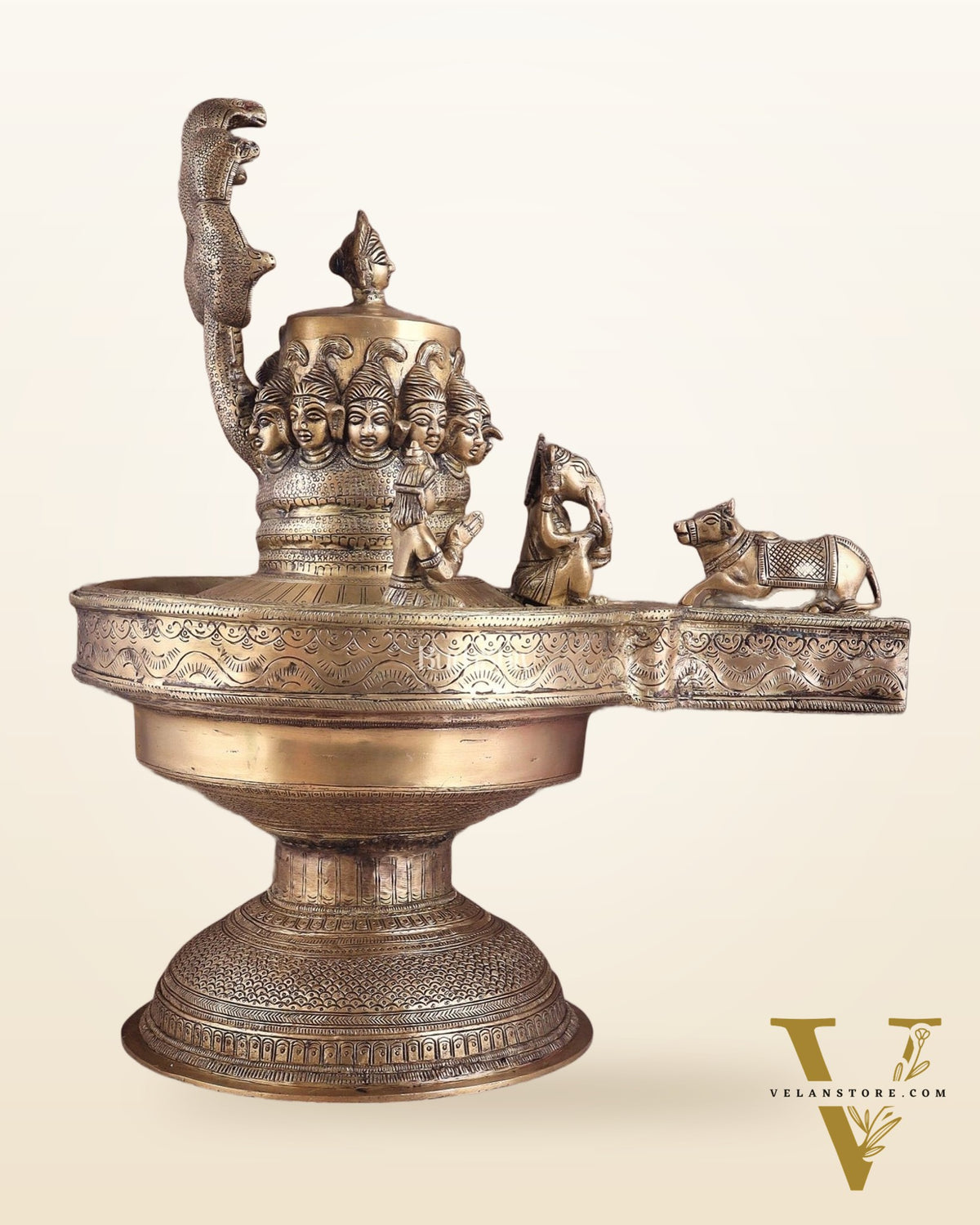 Majestic Large Pure Brass Lord Shiva Family on Shiva Lingam 21"