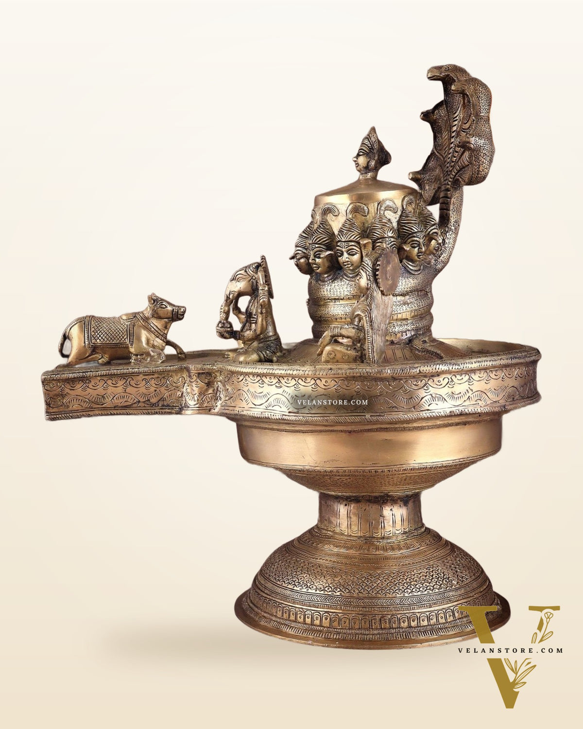 Majestic Large Pure Brass Lord Shiva Family on Shiva Lingam 21"