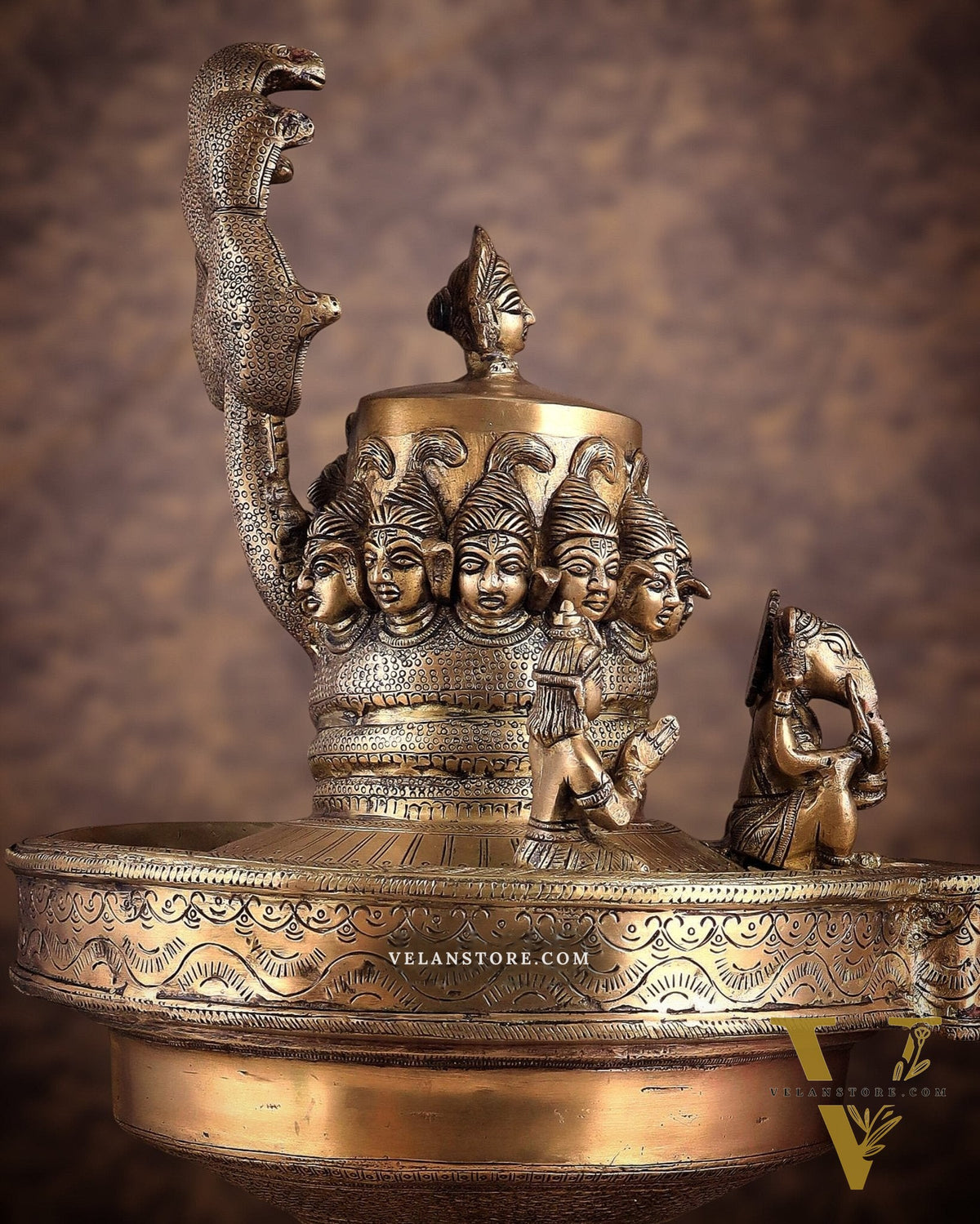Majestic Large Pure Brass Lord Shiva Family on Shiva Lingam 21"