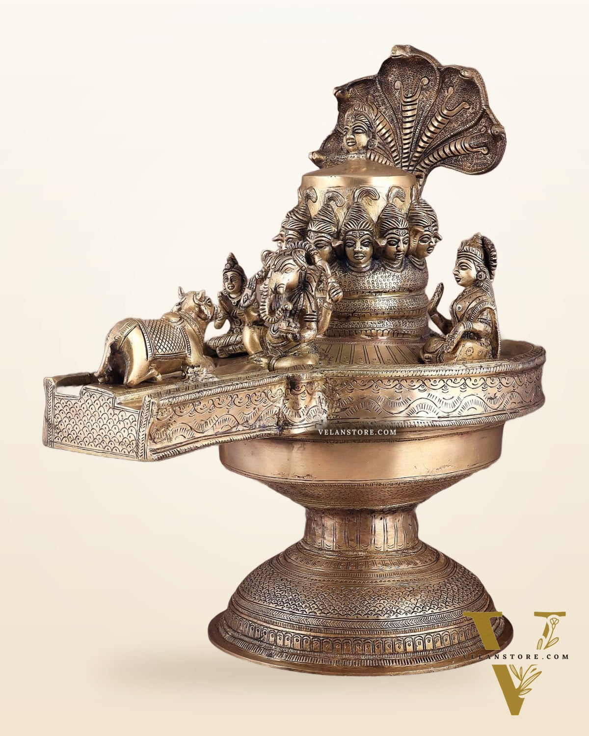 Majestic Large Pure Brass Lord Shiva Family on Shiva Lingam 21"
