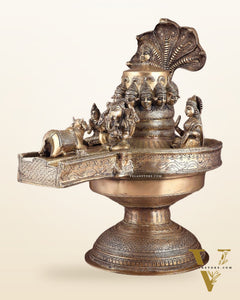 Majestic Large Pure Brass Lord Shiva Family on Shiva Lingam 21"