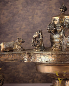 Majestic Large Pure Brass Lord Shiva Family on Shiva Lingam 21"
