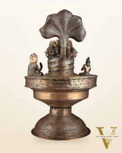 Majestic Large Pure Brass Lord Shiva Family on Shiva Lingam 21"